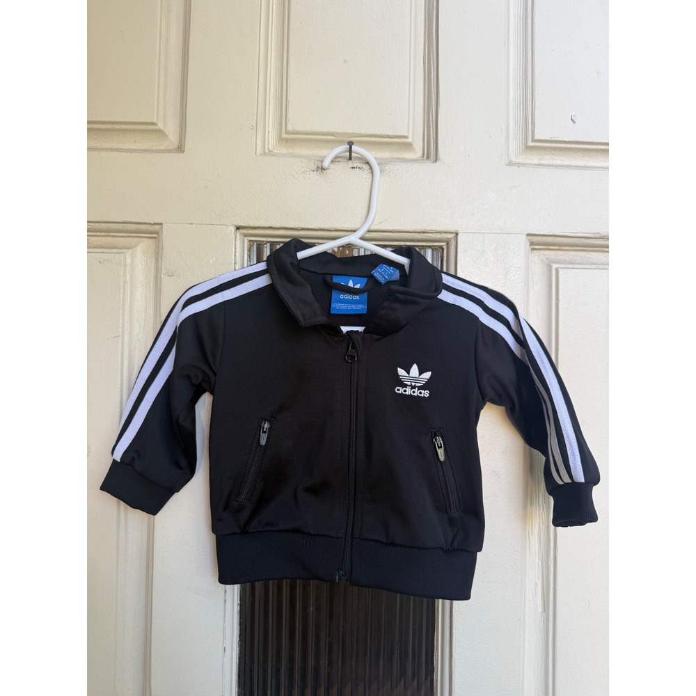 Adidas Originals Kids Black Firebird Track Jacket 3-Stripes Trefoil Size 0-3M